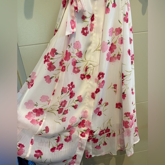 Calvin Klein Floral-Print Pink and White Chiffon Dress - Picture 5 of 10